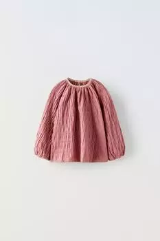 Блузка оверсайз с цветочной отделкой ZARA, кирпич