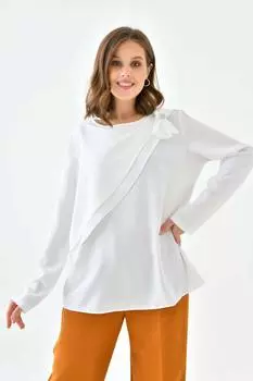 Блузка оверсайз с длинными рукавами и круглым вырезом, украшенным бантиком HOXTON GAL, белый