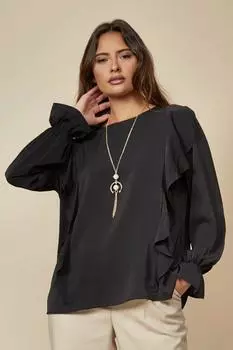 Блузка оверсайз с оборками спереди и детальными манжетами HOXTON GAL, черный