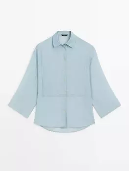 Блузка оверсайз с рубашечным воротником Massimo Dutti, синий