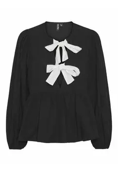 Блузка Pcgolly Ls Bow Top D2D Jit Pieces, черная