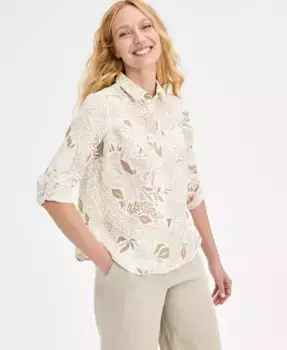 Блузка Petite Bhavana из льна с цветочным принтом Charter Club, коричневый/бежевый