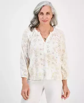 Блузка Petite Morning Glories с контрастной строчкой Style & Co, белый