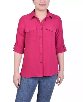 Блузка Petite с отворотами NY Collection, красный