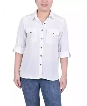 Блузка Petite с отворотами NY Collection, слоновая кость