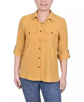 Блузка Petite с отворотами NY Collection, желтый