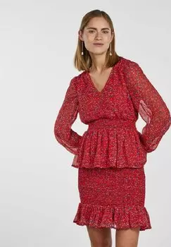 Блузка Pieces с V-образным вырезом, красный/мультиколор