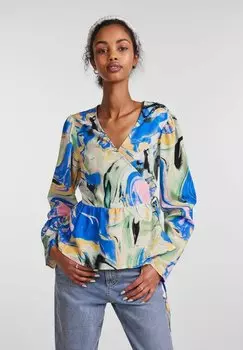Блузка Pieces, синий/мультиколор