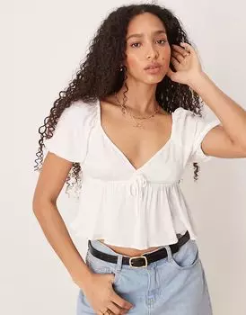 Блузка Pimkie с завязками спереди и пышными рукавами-буфами белого цвета