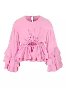 Блузка Pinko Kids с вырезом, розовый