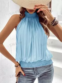 Блузка плиссированная Shein Clasi женская, голубой
