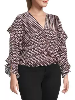 Блузка plus Max Studio с геометрическим принтом и оборками, мультиколор