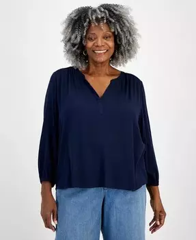 Блузка-поповер размера плюс с разрезом Style & Co, синий