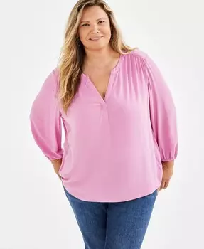 Блузка-поповер размера плюс с разрезом Style & Co, розовый