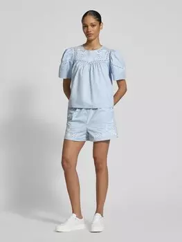 Блузка прямого кроя с ажурной вышивкой Scotch & Soda, светло-голубой