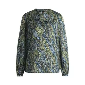 Блузка прямого кроя с V-образным вырезом из набивного атласа BOSS, цвет patterned