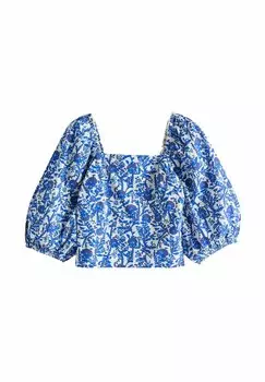 Блузка Puff Sleeve Shirred-Regular Fit Laura Ashley, сине-белая