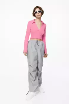 Блузка рельефной вязки с воротником H&M, розовый