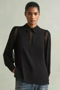 Блузка Renata с кружевной вставкой Reiss, черный