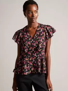 Блузка Riivia с оборками и цветочным принтом Ted Baker, черный красный