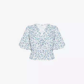 Блузка Ro&Zo Ditsy из хлопка с принтом и сборкой на груди, белый