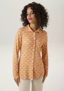 Блузка-рубашка Aniston CASUAL с модным ретро-рисунком, белый