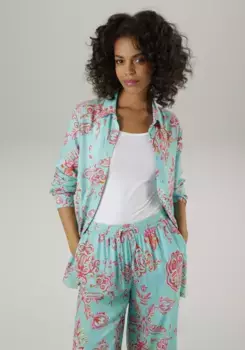 Блузка-рубашка Aniston CASUAL с оригинальным цветочным принтом – каждое изделие уникально – НОВАЯ КОЛЛЕКЦИЯ, зеленый