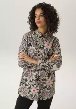 Блузка-рубашка Aniston CASUAL с сенсационным цветочным принтом мандалы, антрацит