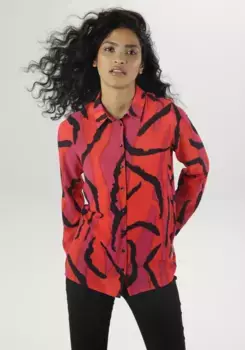 Блузка-рубашка Aniston SELECTED с анималистичным принтом ярких цветов - НОВАЯ КОЛЛЕКЦИЯ, цвет Rot-Fuchsia-Schwarz