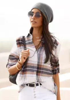 Блузка-рубашка "Баффало" из мягкой фланели с блузочным воротником, фланелевая рубашка, блузка в клетку Buffalo, цвет Braun-Creme-Kariert