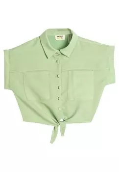 Блузка-рубашка CROP TIE-FRONT DETAIL SHORT SLEEVE POCKETS Koton, цвет green