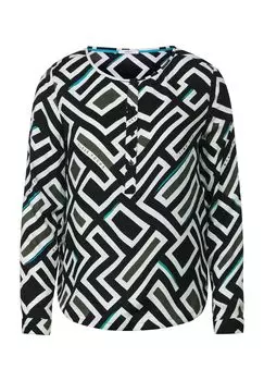 Блузка-рубашка, горловина «хенли», узор по всей поверхности, для женщин CECIL, черный