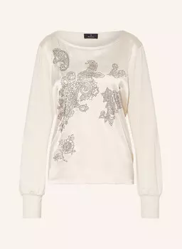 Блузка-Рубашка из микса материалов с драгоценными камнями Monari, экрю