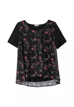 Блузка-рубашка из трикотажа и шифона Sheego, цвет Schwarz Gemustert