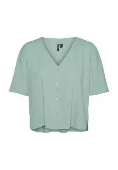 Блузка-рубашка, льняное полотно, V-образный вырез, для женщин VERO MODA, цвет Silt Green