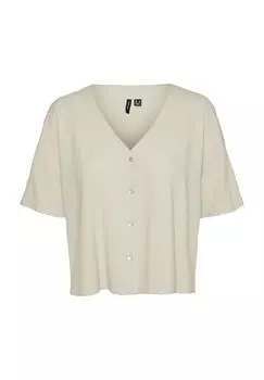 Блузка-рубашка, льняное полотно, V-образный вырез, для женщин VERO MODA, цвет Silver Lin