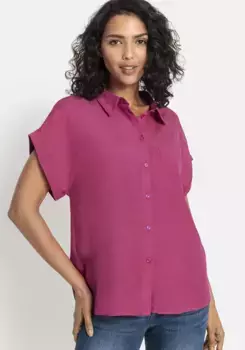 Блузка-рубашка LASCANA из смеси льна с планкой на пуговицах, льняная блузка, блузка с коротким рукавом, розовый