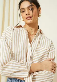 Блузка-рубашка Long Sleeve Button Through Friends Like These, кремовые полоски