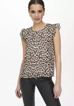 Блузка-рубашка ONLY "ONLANN STAR S/L FRILL TOP NOOS PTM", цвет Tofu Aop:Cathy Leo