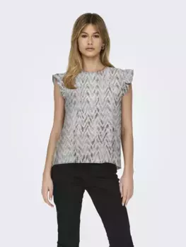 Блузка-рубашка ONLY "ONLANN STAR S/L FRILL TOP NOOS PTM", цвет Cloud Dancer Aop:Lola Zigzag