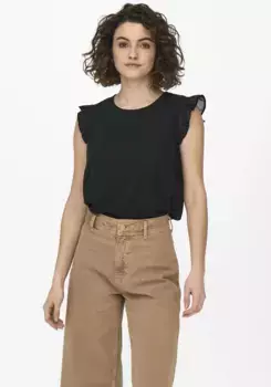Блузка-рубашка ONLY "ONLANN STAR S/L FRILL TOP NOOS PTM", черный
