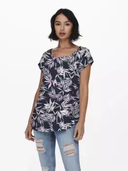 Блузка-рубашка ONLY "ONLNOVA LIFE S/S TOP AOP PTM", цвет Sky Captain Aop:476 True Leaf