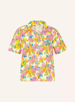 Блузка-рубашка оверсайз kintha с льном PICTURE, белый/розовый/светло-зеленый