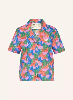 Блузка-рубашка оверсайз kintha с льном PICTURE, цвет BLAU/GRN/ROT