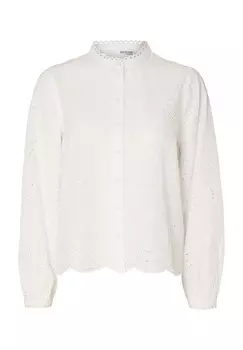 Блузка-рубашка, подол фестон, воротник стойка, для женщин SELECTED FEMME, цвет 179651 Bright Whi
