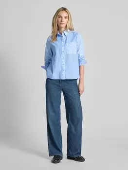 Блузка-рубашка прямого кроя с нагрудным карманом Milano Italy, синий
