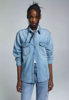 Блузка-рубашка PULL&BEAR, цвет blue
