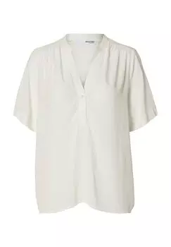 Блузка-рубашка, разрез горловины, полурукава, женская SELECTED FEMME, цвет Snow White