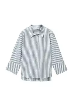 Блузка-рубашка, рукав 3/4, в полоску, женская TOM TAILOR, цвет Green Offwhite