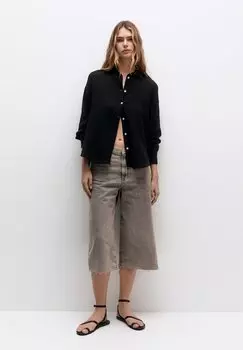 Блузка-рубашка Rustic Oversize PULL&BEAR, черная